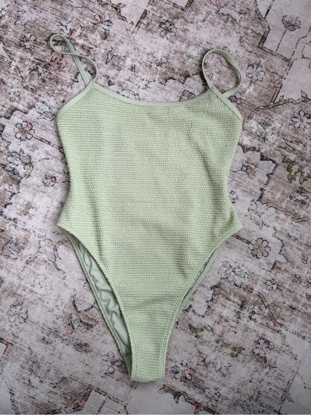 Pacsun Textured High Cut One-Piece Swimsuit in Sage Green